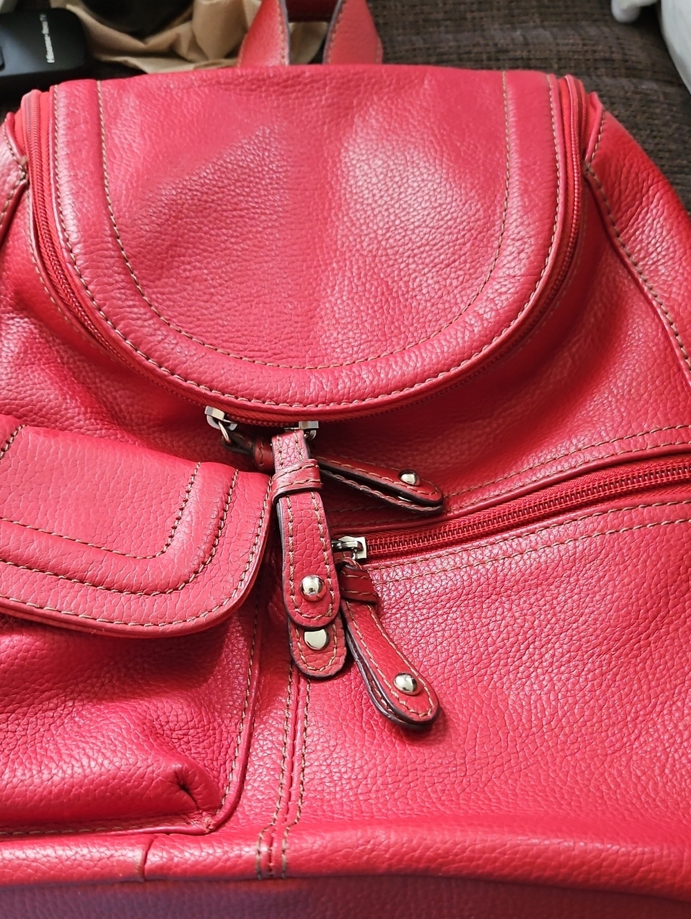 Tignanello Vintage Red Leather Women's Pebbled Mini Backpack